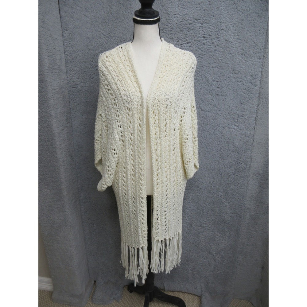 American Eagle Cardigan Womens XS/S Ivory Boho Open Knit Fringe Resort Festival